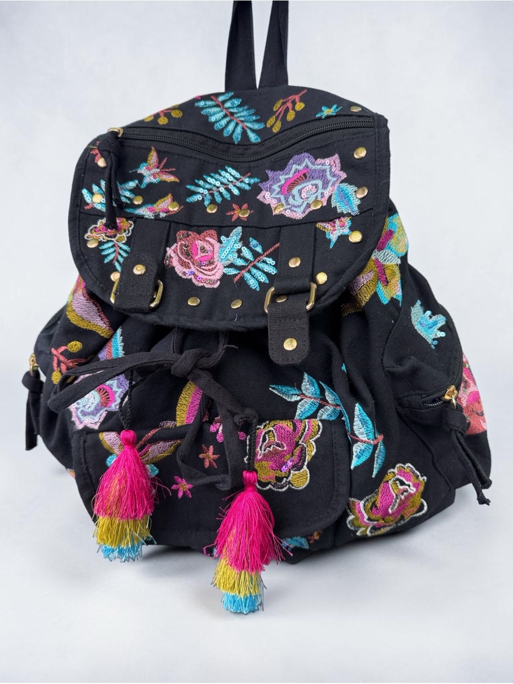 Stone Mountain Embroidered Butterfly Rose Sequin StuddedBoho Backpack